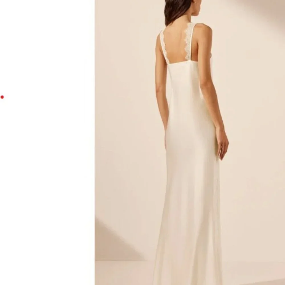 La Lune Cumulus silk lace strap split maxi dress - ivory - Picture 3 of 4